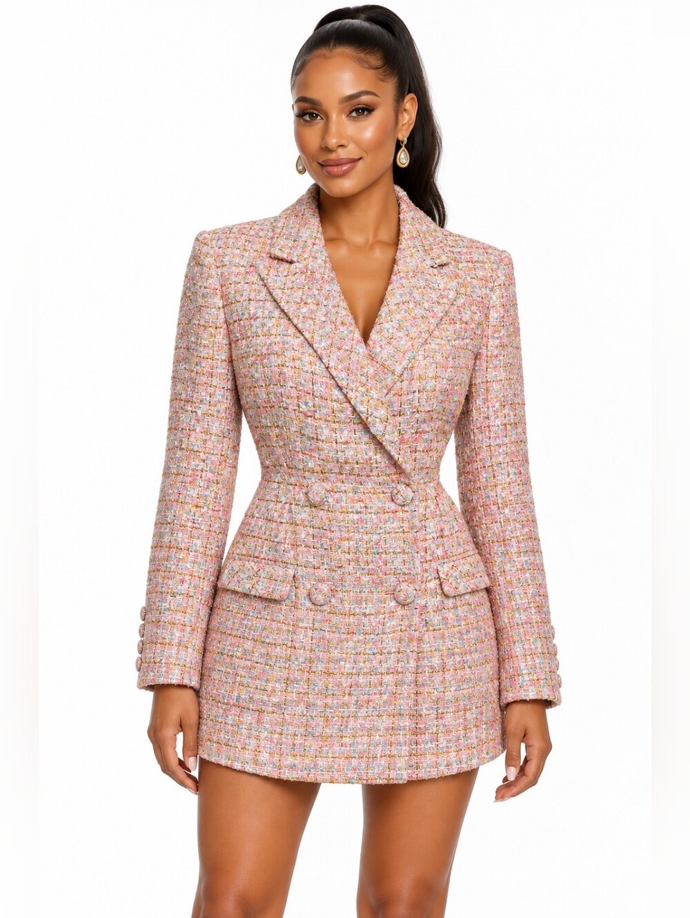 Self-Portrait Pink Boucle Tailored Blazer Mini Dress US 10 UK 14 NWT $675